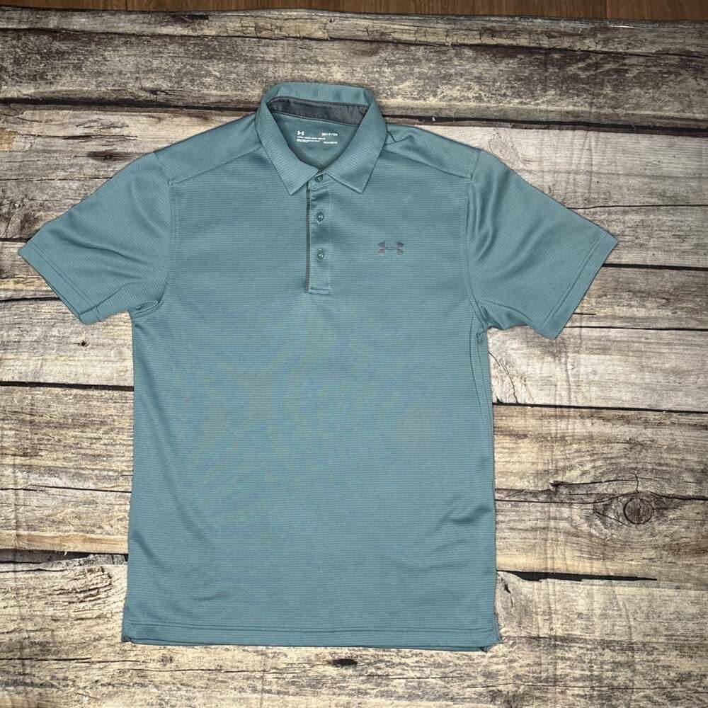 Under Armour Polo Shirt Mens Sz Small Blue Loose Fit Heatgear Performance Golf